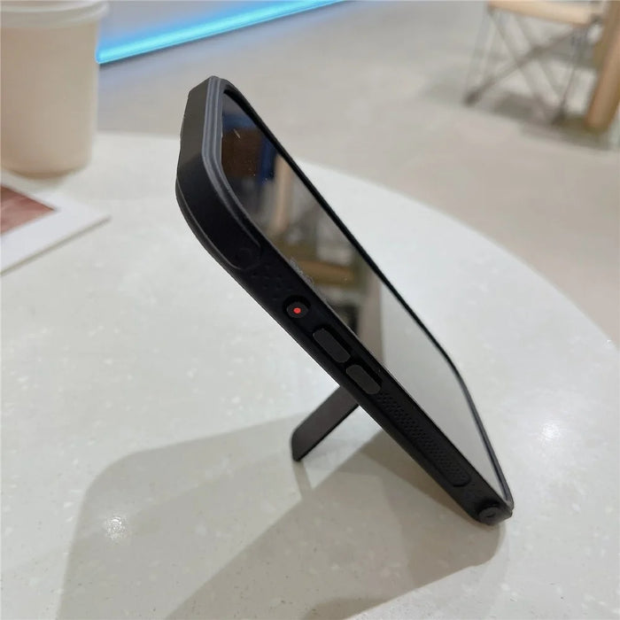 For iPhone 16 Pro Magnetic Phone Case Skin Feel PC TPU Protective Cover Compatible with MagSafe with Kickstand - Black - 4