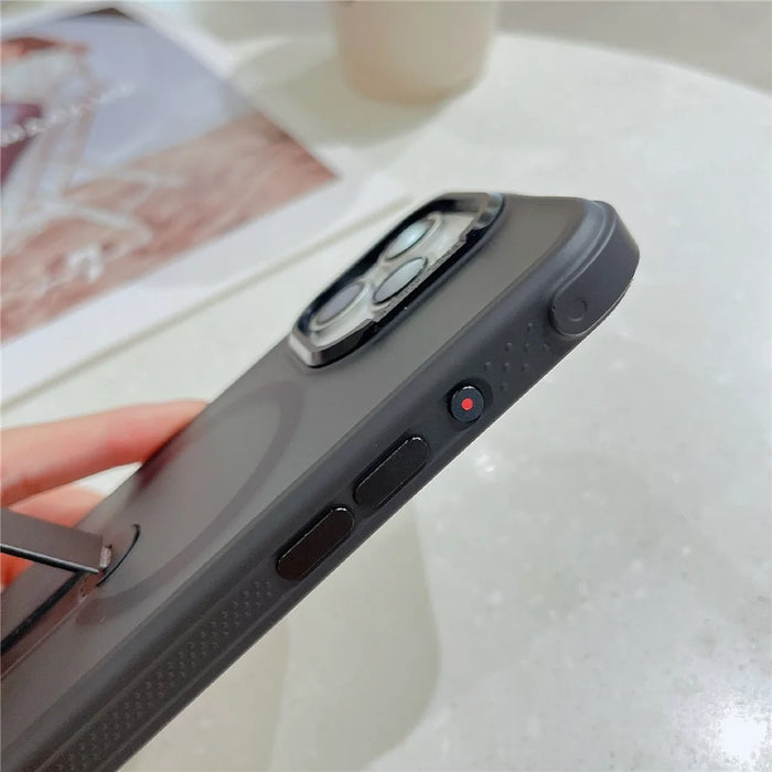 For iPhone 16 Pro Magnetic Phone Case Skin Feel PC TPU Protective Cover Compatible with MagSafe with Kickstand - Black - 5
