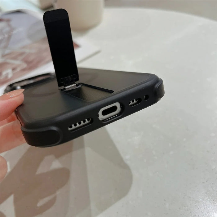 For iPhone 16 Pro Magnetic Phone Case Skin Feel PC TPU Protective Cover Compatible with MagSafe with Kickstand - Black - 6