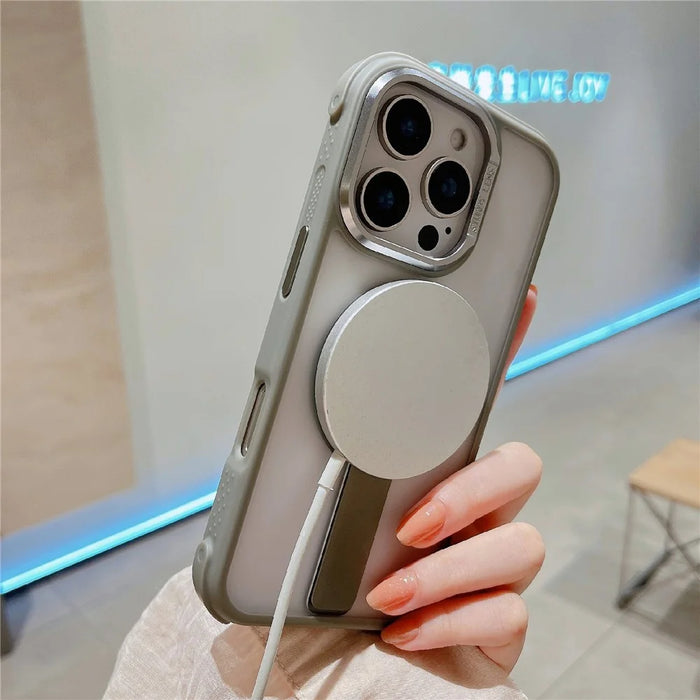 For iPhone 16 Pro Max Magnetic Phone Case Skin Feel PC TPU Protective Cover Compatible with MagSafe with Kickstand - Black - 3