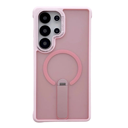 For Samsung Galaxy S26 Ultra Magnetic Phone Case Skin Feel PC TPU Protective Cover with Kickstand - Pink - 1