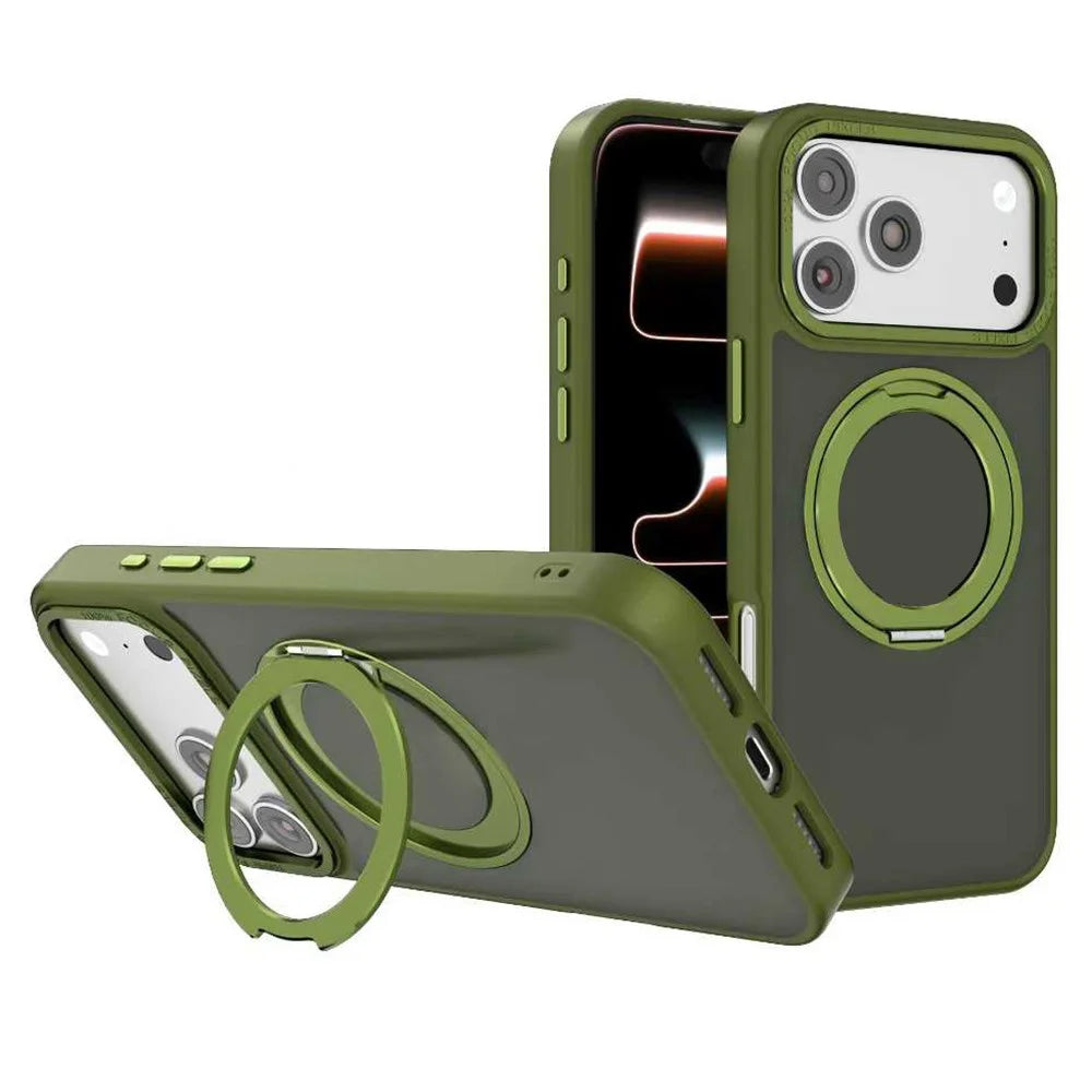 For iPhone 17 Pro Case Compatible with MagSafe 360 Degree Rotation Kickstand PC + TPU Skin Touch Phone Cover - Green - 1