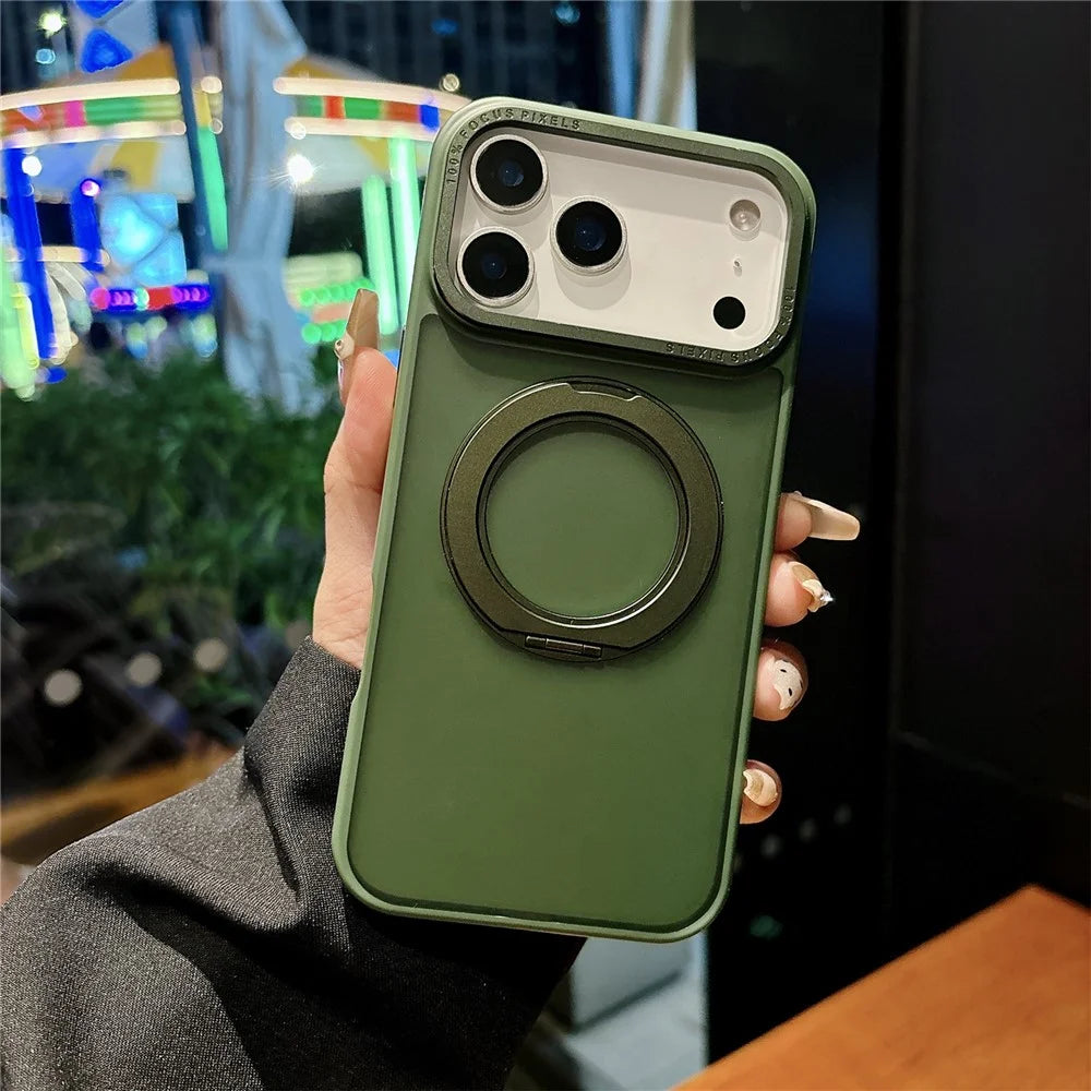 For iPhone 17 Pro Case Compatible with MagSafe 360 Degree Rotation Kickstand PC + TPU Skin Touch Phone Cover - Green - 2