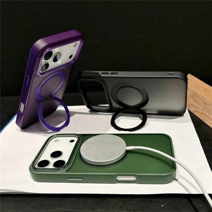 For iPhone 17 Pro Max Case Compatible with MagSafe 360 Degree Rotation Kickstand PC + TPU Skin Touch Phone Cover - Blue - 3