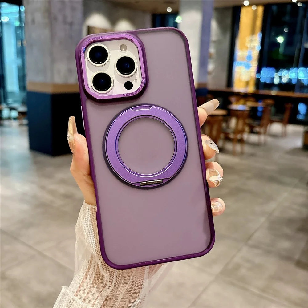 For iPhone 16 Pro Max Case Compatible with MagSafe 360 Degree Rotation Kickstand PC + TPU Skin Touch Phone Cover - Purple - 2