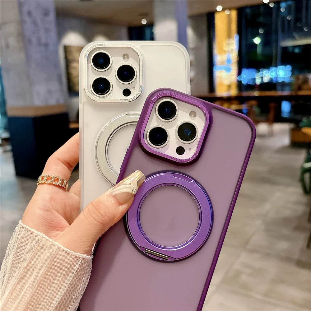 For iPhone 16 Pro Max Case Compatible with MagSafe 360 Degree Rotation Kickstand PC + TPU Skin Touch Phone Cover - Purple - 3