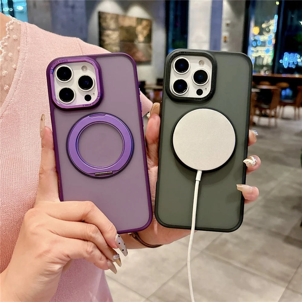 For iPhone 16 Pro Max Case Compatible with MagSafe 360 Degree Rotation Kickstand PC + TPU Skin Touch Phone Cover - Purple - 4