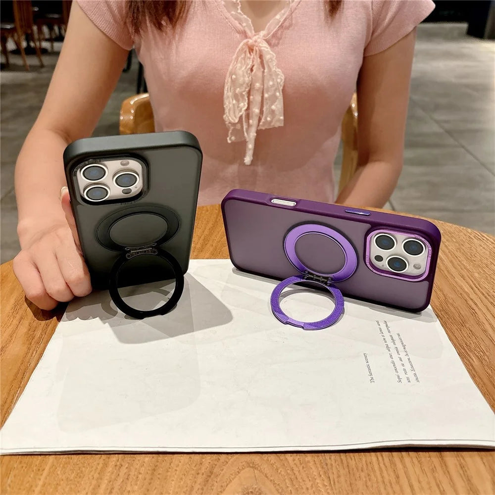 For iPhone 16 Pro Max Case Compatible with MagSafe 360 Degree Rotation Kickstand PC + TPU Skin Touch Phone Cover - Purple - 5