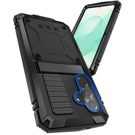 R-JUST For Samsung Galaxy S26+ Case PC + Silicone + Metal Kickstand Phone Cover with Tempered Glass Film - Black - 2
