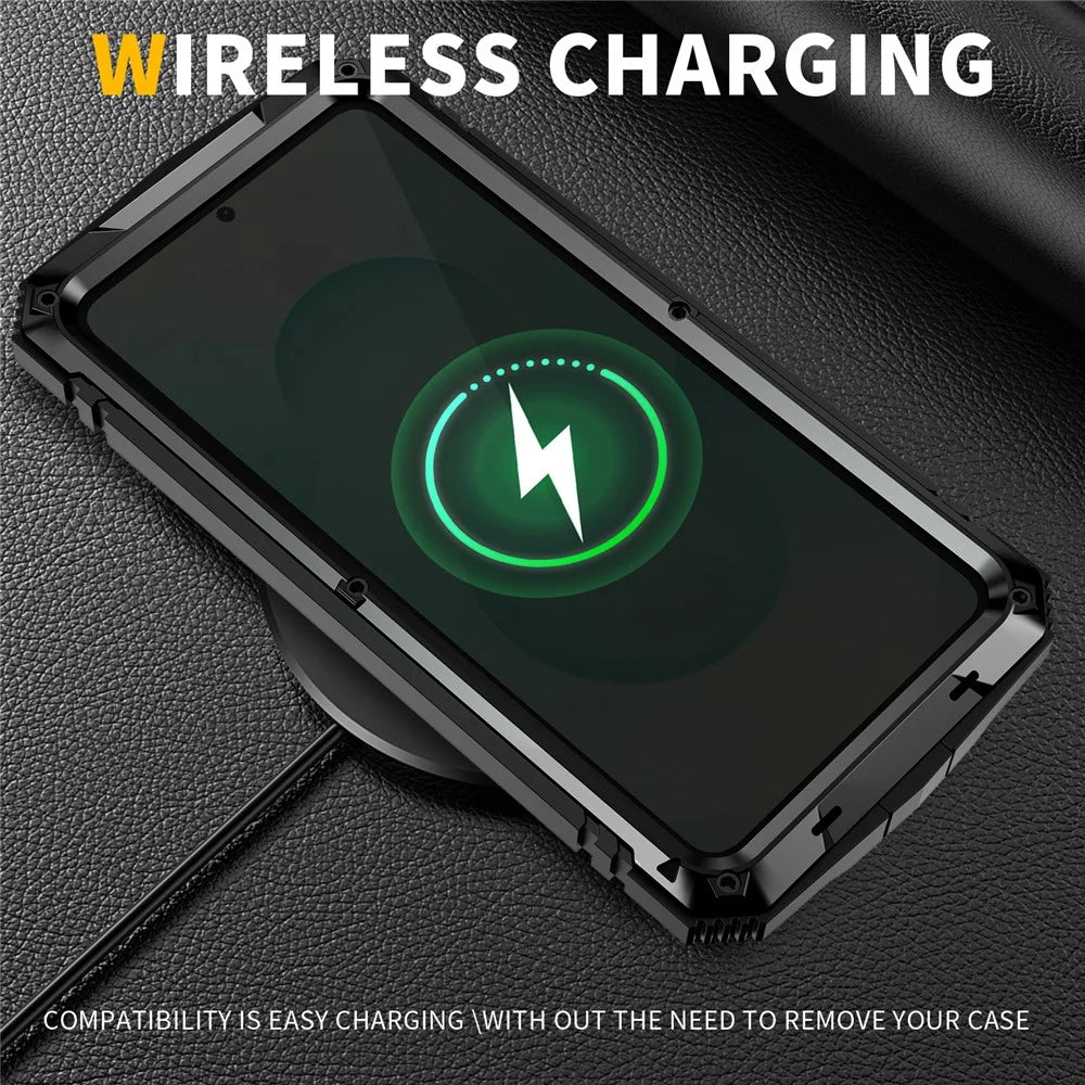 R-JUST For Samsung Galaxy S26+ Case PC + Silicone + Metal Kickstand Phone Cover with Tempered Glass Film - Black - 4