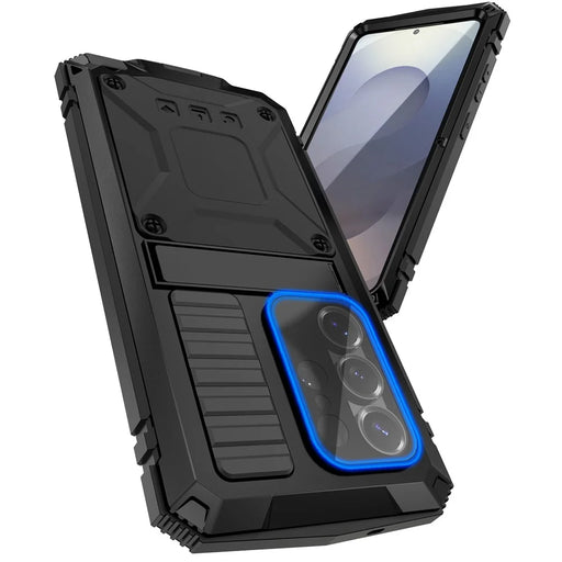 R-JUST For Samsung Galaxy S26 Case PC + Silicone + Metal Kickstand Phone Cover with Tempered Glass Film - Black - 2