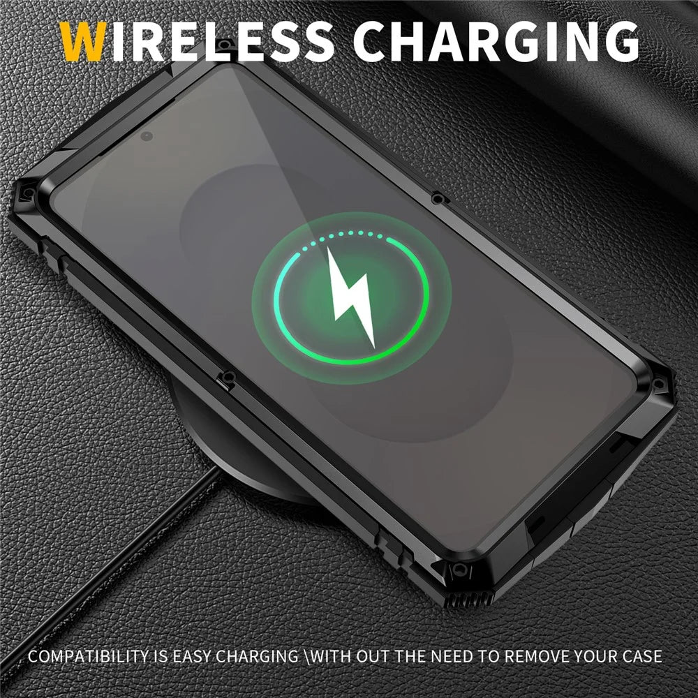 R-JUST For Samsung Galaxy S26 Case PC + Silicone + Metal Kickstand Phone Cover with Tempered Glass Film - Black - 4