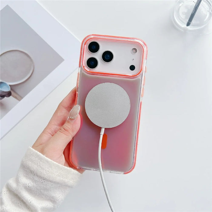 For iPhone 17 Pro Magnetic Case Laser Color Changing PC TPU Phone Protection Cover Compatible with MagSafe - Orange - 2