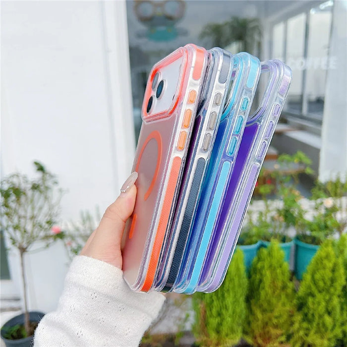 For iPhone 17 Pro Magnetic Case Laser Color Changing PC TPU Phone Protection Cover Compatible with MagSafe - Orange - 6