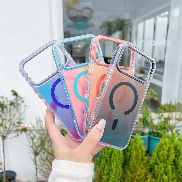 For iPhone 17 Pro Max Magnetic Case Laser Color Changing PC TPU Phone Protection Cover Compatible with MagSafe - Orange - 4