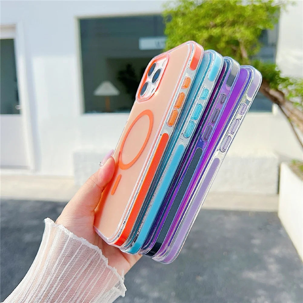 For iPhone 16 Pro Magnetic Case Laser Color Changing PC TPU Phone Protection Cover Compatible with MagSafe - Orange - 4