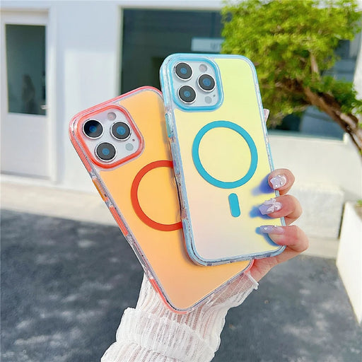 For iPhone 16 Pro Max Magnetic Case Laser Color Changing PC TPU Phone Protection Cover Compatible with MagSafe - Orange - 2