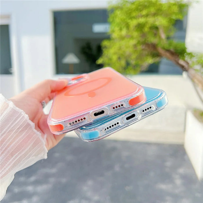For iPhone 16 Pro Max Magnetic Case Laser Color Changing PC TPU Phone Protection Cover Compatible with MagSafe - Orange - 6