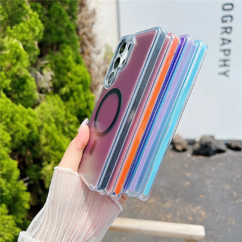 For Samsung Galaxy S26 Ultra Magnetic Case Laser Color Changing PC TPU Phone Protection Cover - Orange - 5