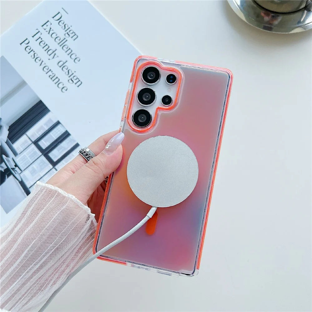 For Samsung Galaxy S25 Ultra Magnetic Case Laser Color Changing PC TPU Phone Protection Cover - Orange - 3