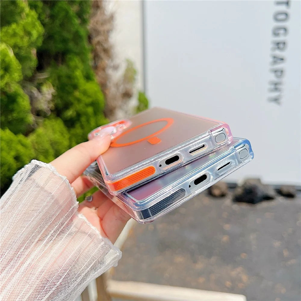 For Samsung Galaxy S25 Ultra Magnetic Case Laser Color Changing PC TPU Phone Protection Cover - Orange - 6