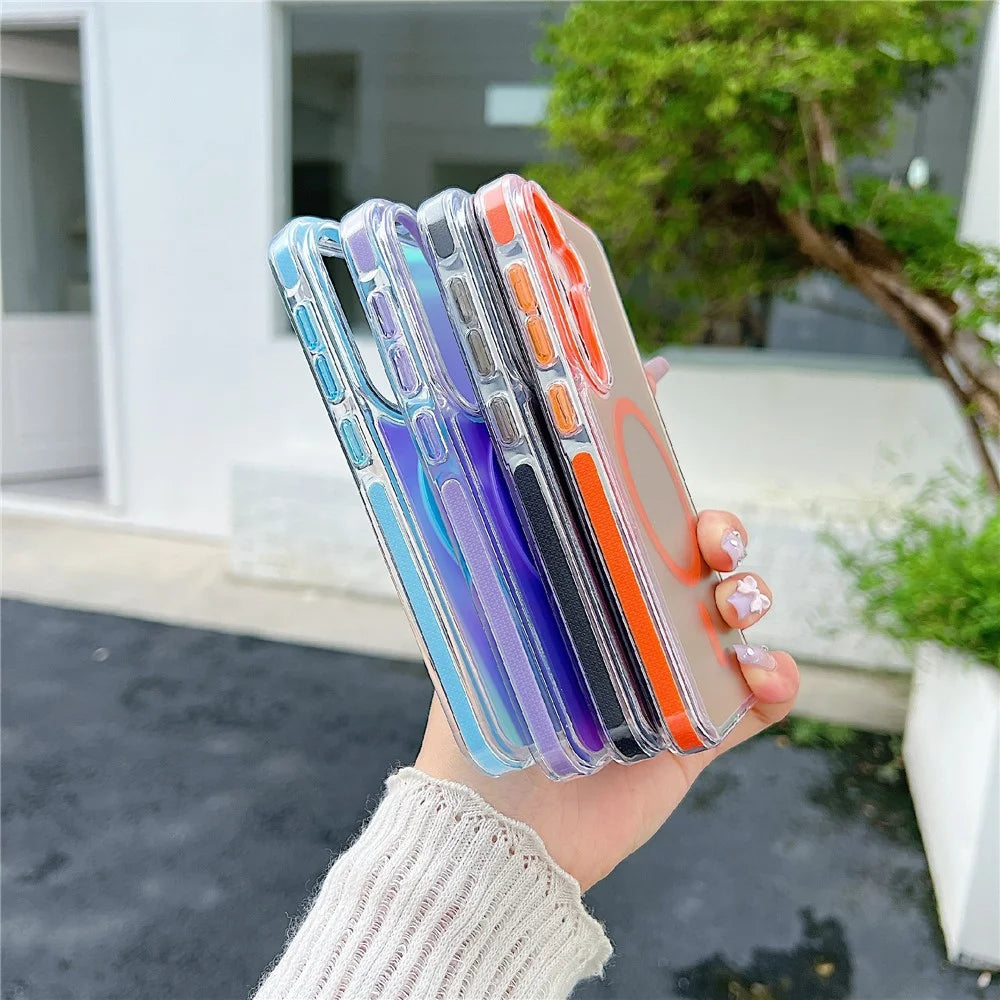 For Samsung Galaxy S26 Magnetic Case Laser Color Changing PC TPU Phone Protection Cover - Orange - 4