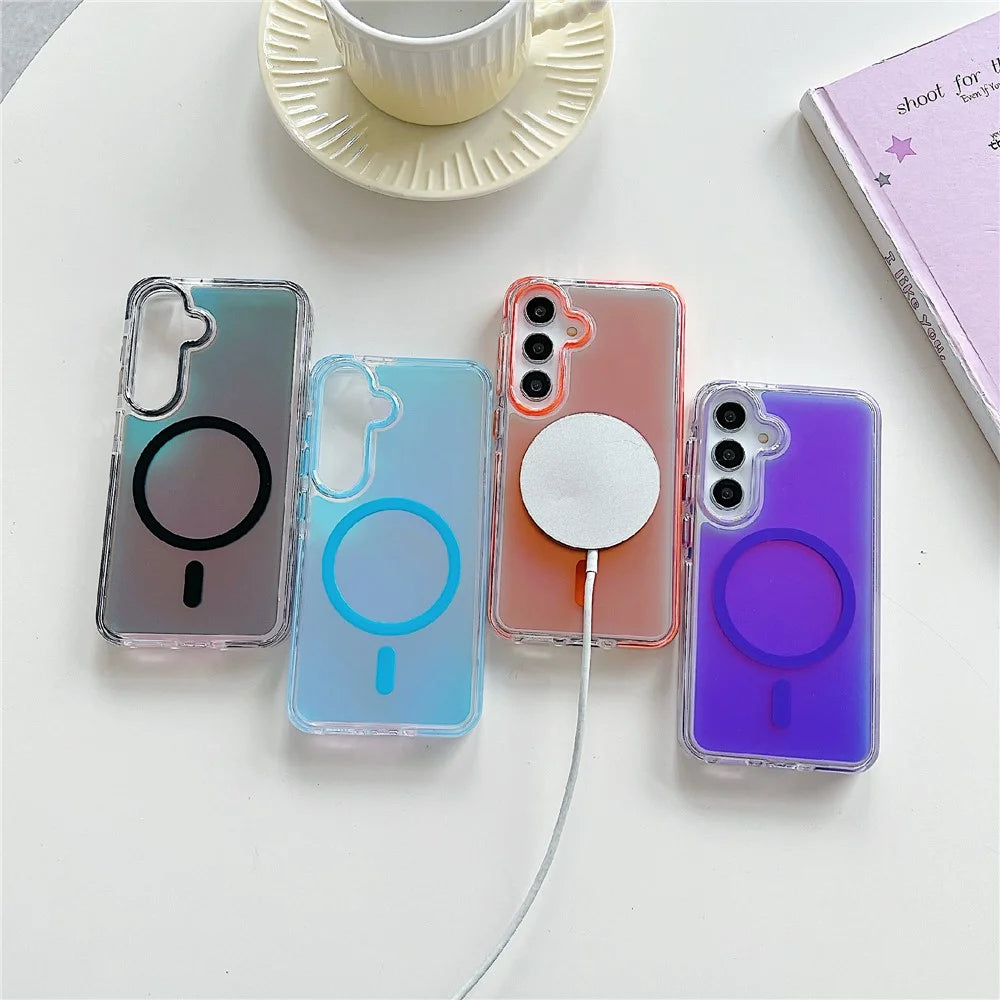 For Samsung Galaxy S26 Magnetic Case Laser Color Changing PC TPU Phone Protection Cover - Orange - 7