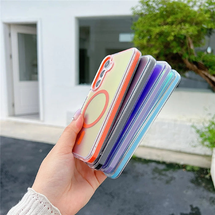 For Samsung Galaxy S26+ Magnetic Case Laser Color Changing PC TPU Phone Protection Cover - Orange - 5