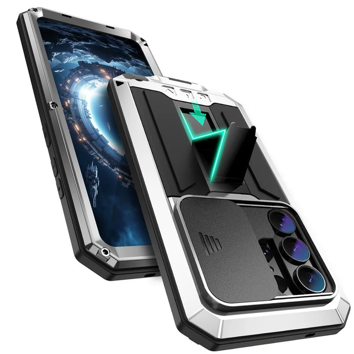 R-JUST For Samsung Galaxy S26 Ultra Case PC + Silicone + Metal Back Cover with Tempered Glass Film - Silver - 2