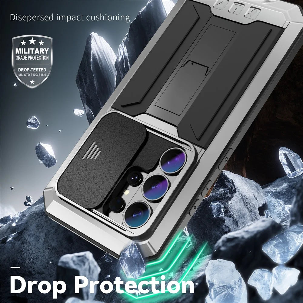 R-JUST For Samsung Galaxy S26 Ultra Case PC + Silicone + Metal Back Cover with Tempered Glass Film - Silver - 5