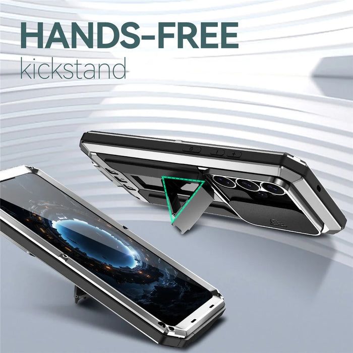 R-JUST For Samsung Galaxy S26 Ultra Case PC + Silicone + Metal Back Cover with Tempered Glass Film - Silver - 6