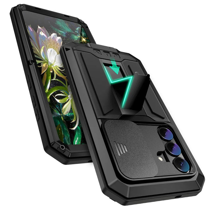 R-JUST For Samsung Galaxy S26+ Case PC + Silicone + Metal Back Cover with Tempered Glass Film - Black - 2