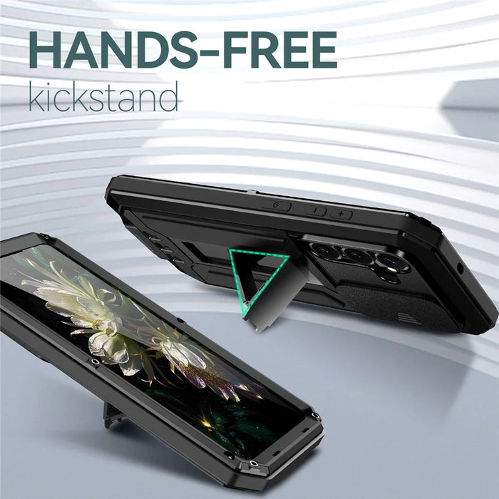 R-JUST For Samsung Galaxy S26 Case PC + Silicone + Metal Back Cover with Tempered Glass Film - Black - 3