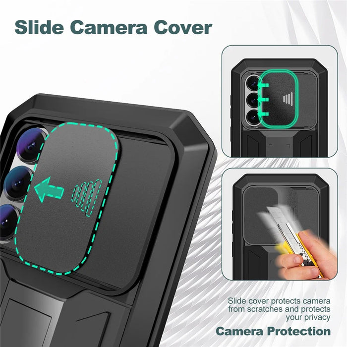 R-JUST For Samsung Galaxy S26 Case PC + Silicone + Metal Back Cover with Tempered Glass Film - Black - 6