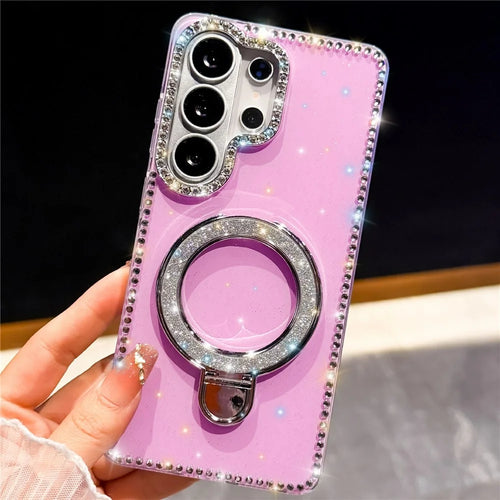 For Samsung Galaxy S26 Ultra Case Kickstand Rhinestone Edge Glitter Back TPU + PC IMD Phone Cover - Glitter Light Purple - 1