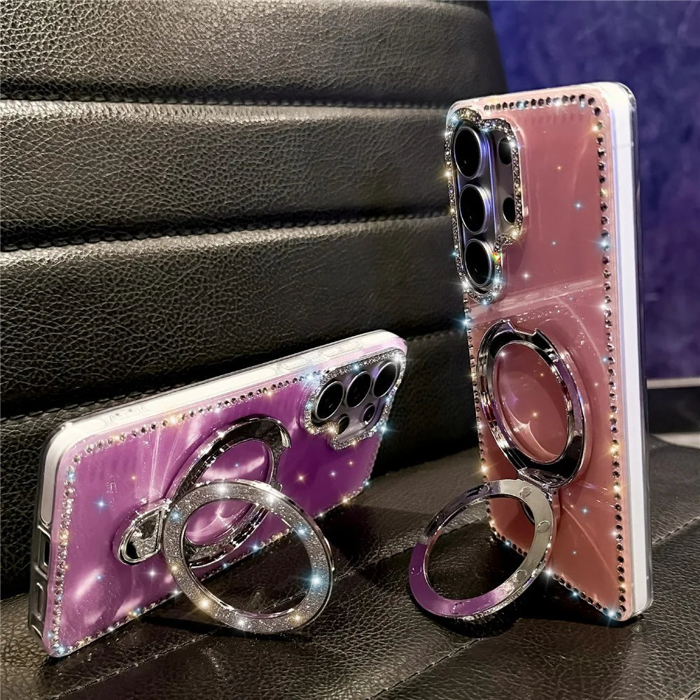 For Samsung Galaxy S26 Ultra Case Kickstand Rhinestone Edge Glitter Back TPU + PC IMD Phone Cover - Glitter Light Purple - 3