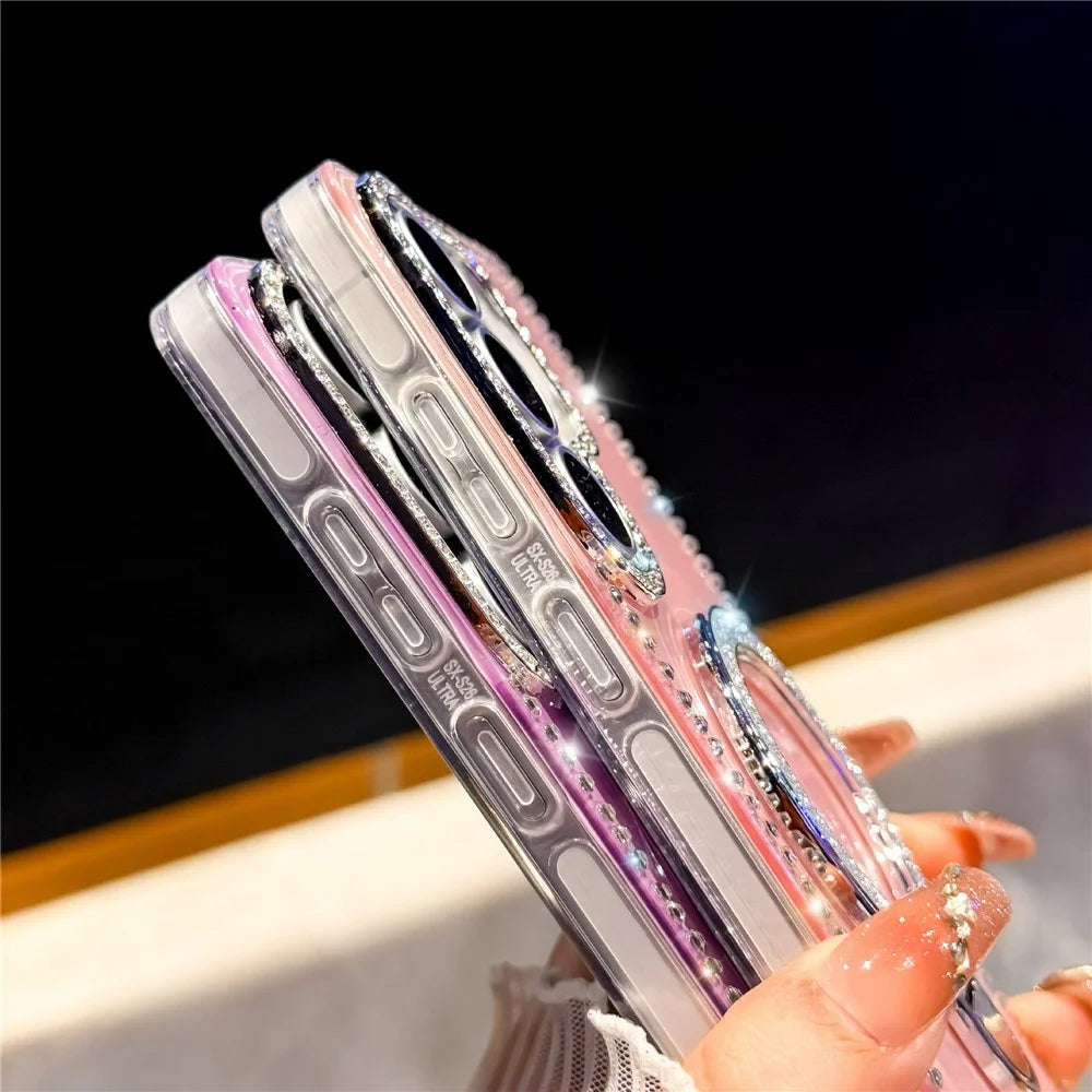 For Samsung Galaxy S26 Ultra Case Kickstand Rhinestone Edge Glitter Back TPU + PC IMD Phone Cover - Glitter Light Purple - 6