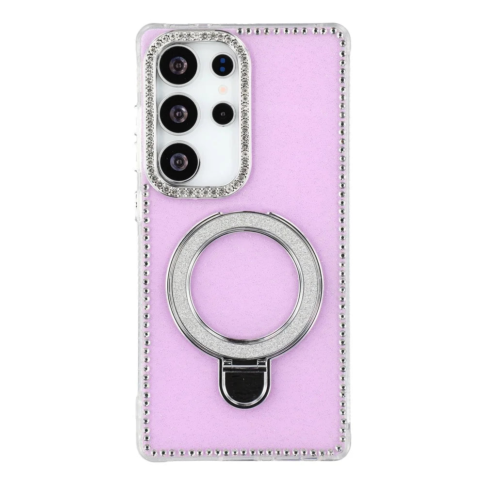 For Samsung Galaxy S25 Ultra Case Kickstand Rhinestone Edge Glitter Back TPU + PC IMD Phone Cover - Glitter Light Purple - 2