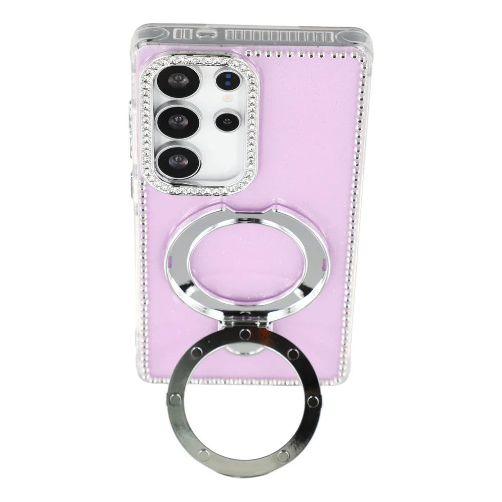 For Samsung Galaxy S25 Ultra Case Kickstand Rhinestone Edge Glitter Back TPU + PC IMD Phone Cover - Glitter Light Purple - 4