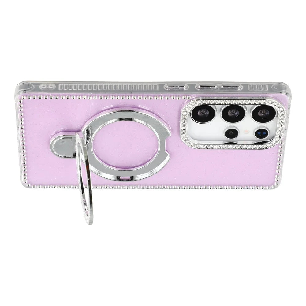 For Samsung Galaxy S25 Ultra Case Kickstand Rhinestone Edge Glitter Back TPU + PC IMD Phone Cover - Glitter Light Purple - 5