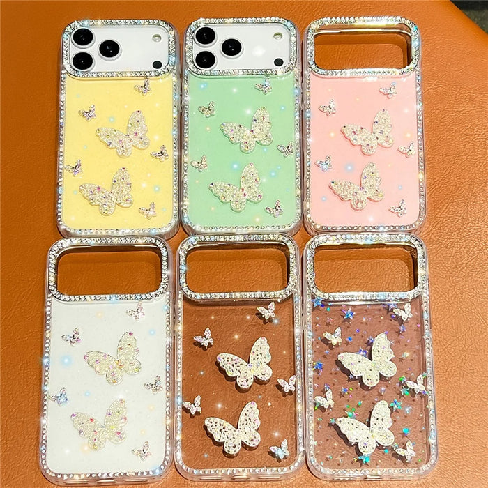 For iPhone 18 Pro / 17 Pro Case Shiny Butterfly Decor Rhinestone Glitter IMD PC + TPU Phone Cover - Glitter / Light Green - 5