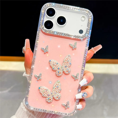 For iPhone 18 Pro Max / 17 Pro Max Case Shiny Butterfly Decor Rhinestone Glitter IMD PC + TPU Phone Cover - Glitter / Light Pink - 1