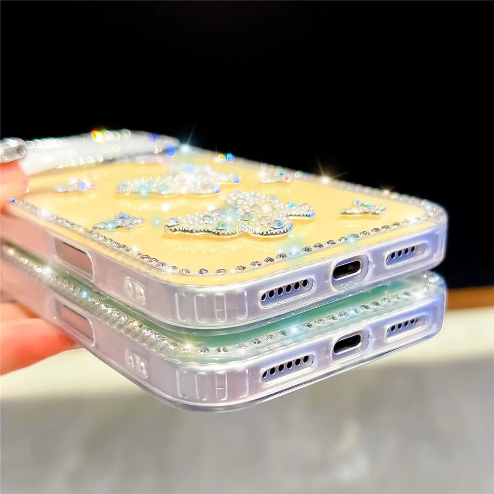 For iPhone 18 Pro Max / 17 Pro Max Case Shiny Butterfly Decor Rhinestone Glitter IMD PC + TPU Phone Cover - Glitter / Light Pink - 3