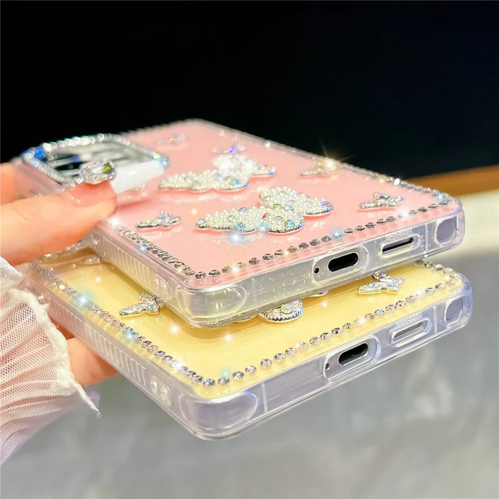 For Samsung Galaxy S25 Ultra Case Shiny Butterfly Decor Rhinestone Glitter IMD PC + TPU Phone Cover - Glitter / Light Yellow - 5