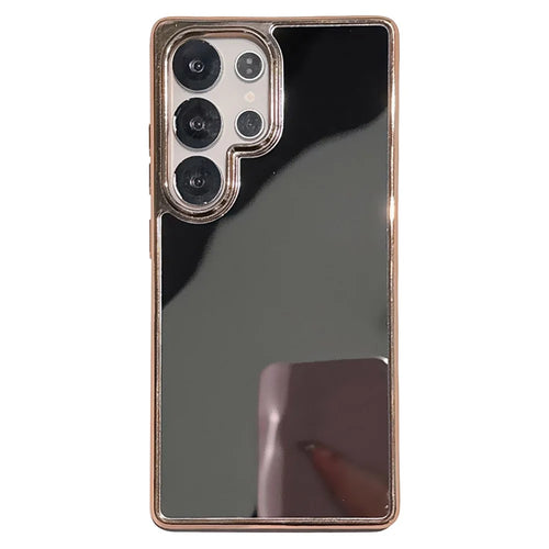 For Samsung Galaxy S25 Ultra TPU Case Electroplating Makeup Mirror Phone Cover - Gold - 1