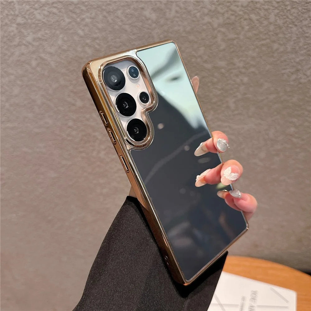 For Samsung Galaxy S25 Ultra TPU Case Electroplating Makeup Mirror Phone Cover - Gold - 2