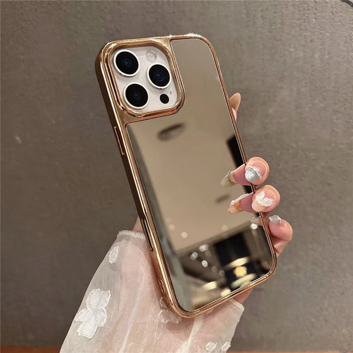 For iPhone 16 Pro TPU Case Electroplating Makeup Mirror Phone Cover - Gold - 2