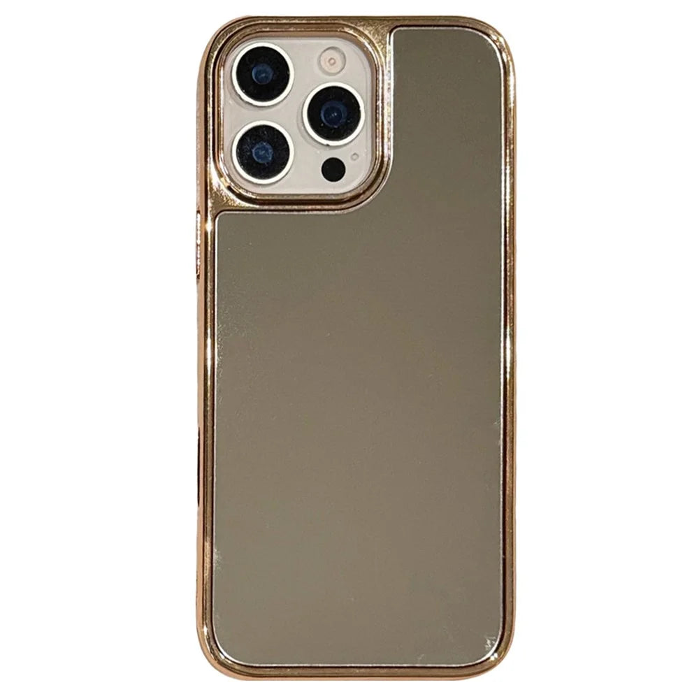 For iPhone 16 Pro Max TPU Case Electroplating Makeup Mirror Phone Cover - Gold - 1