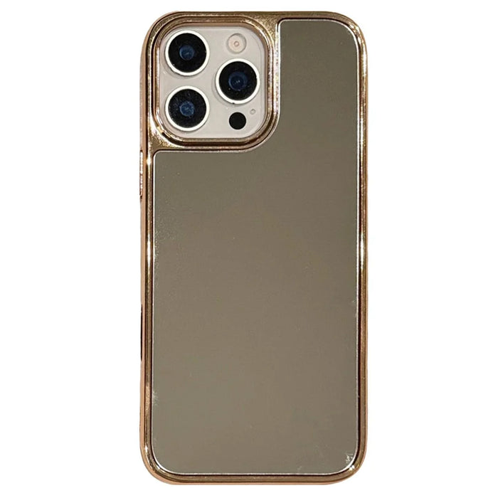 For iPhone 16 Pro Max TPU Case Electroplating Makeup Mirror Phone Cover - Gold - 1