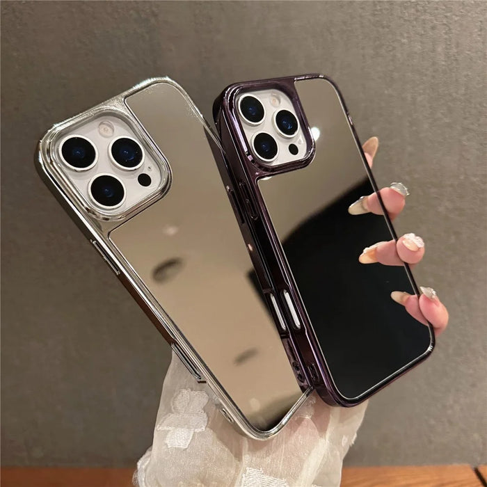 For iPhone 16 Pro Max TPU Case Electroplating Makeup Mirror Phone Cover - Gold - 6